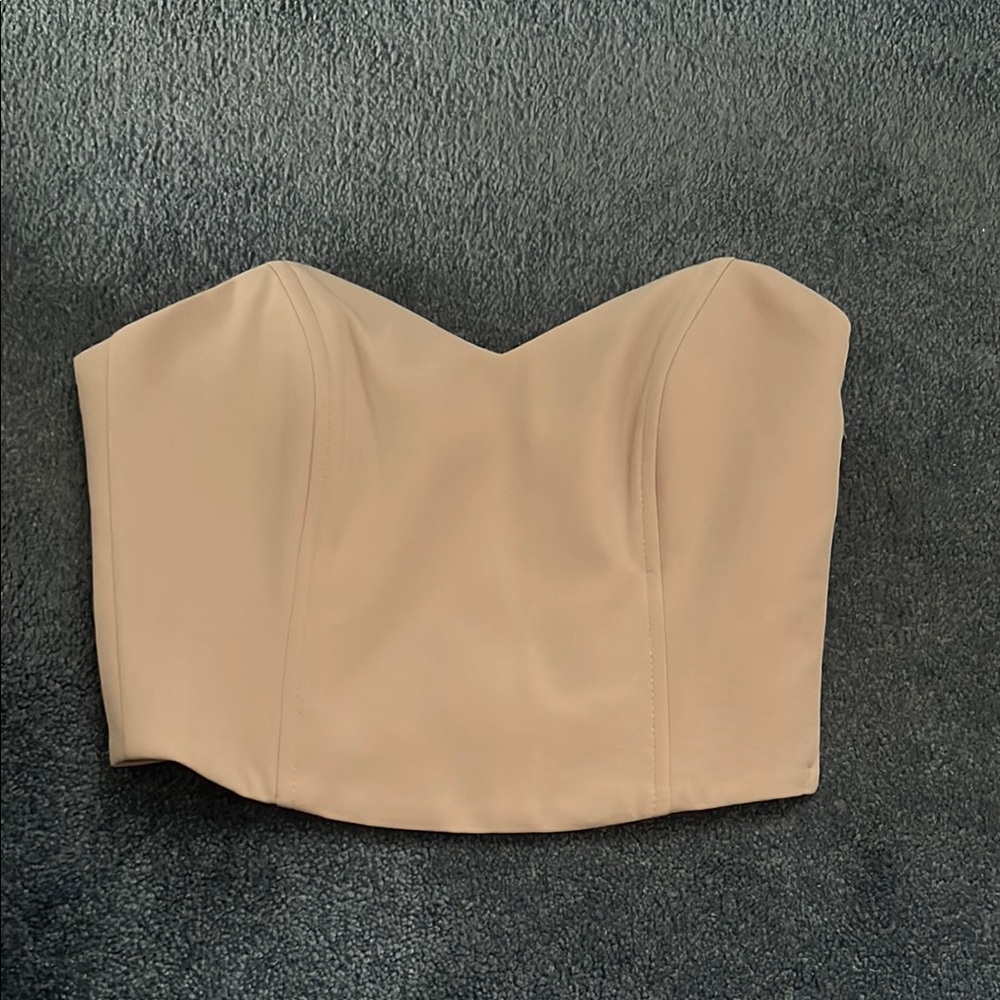Elegant Beige Strapless Crop Top